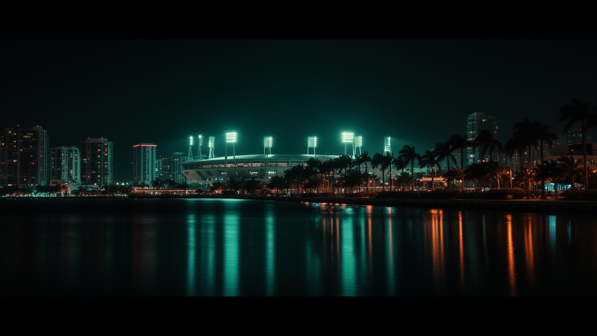 Tampa skyline at night with stadium lights